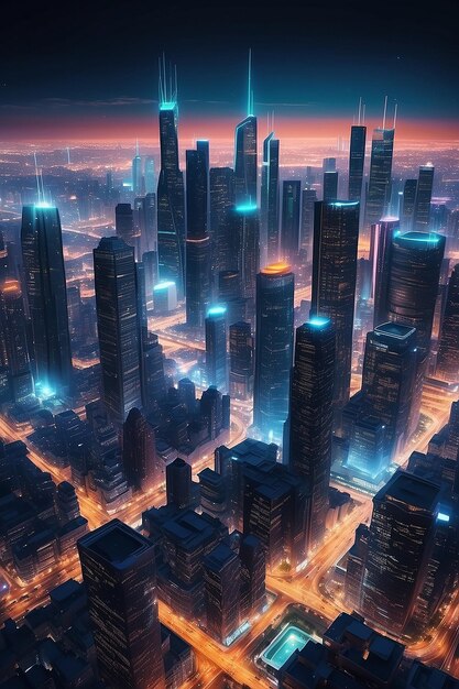 Web network illuminated digital night city cityscape web3 blockchain technology Internet connection generative ai