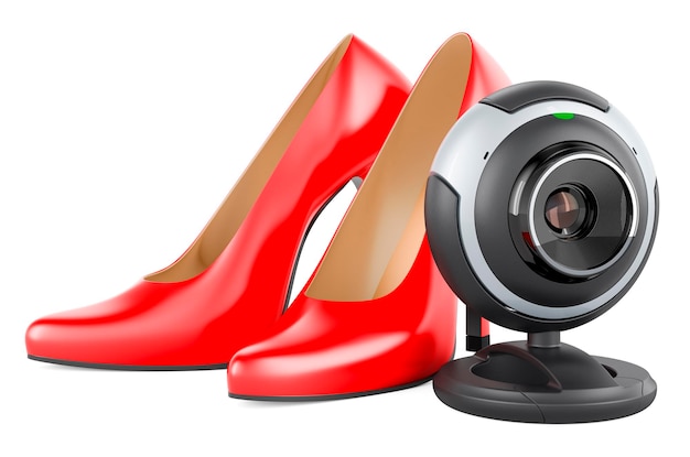 Webcam business concept Highheeled shoes with webcam 3D rendering