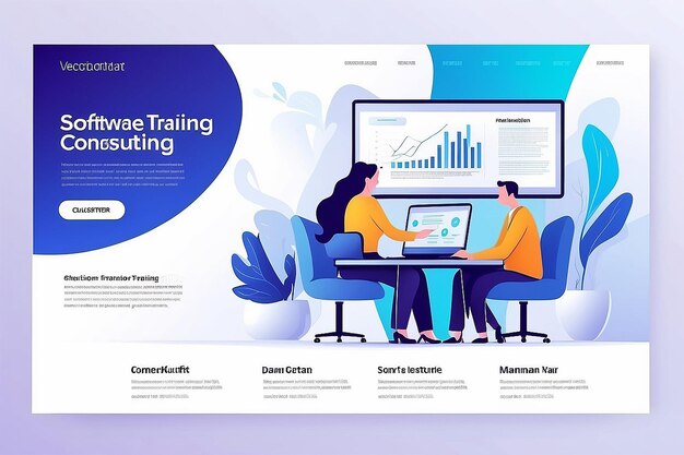 Website Template software webinar online education personnel training consulting Vector illustration