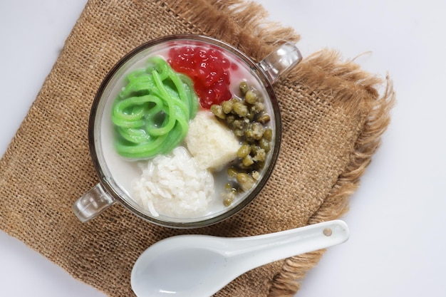 Wedang Angsle is Javanese warm dessert made of rice noodle, sago pearls in ginger coconut milk soup.