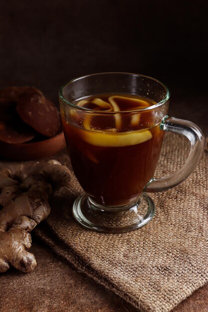 Wedang Bandrek kelapa muda is an Indonesian traditional drink made from ginger and young coconut