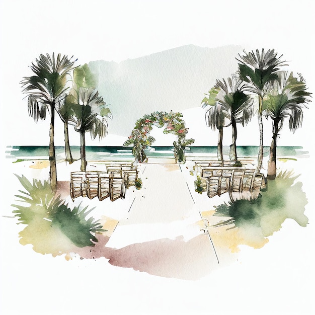 Wedding aisle at the wedding watercolor style Generative AI