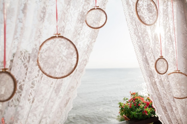 Wedding arch close up with sea view