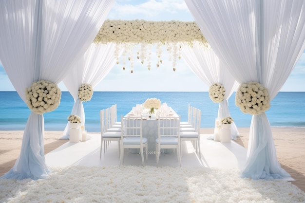 Wedding arch decorated with flowers on the beach in Thailand