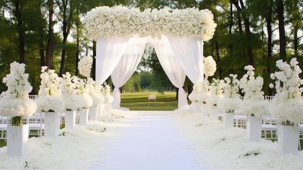 Wedding arch decorated with white flowers