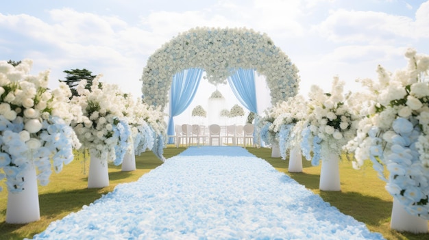 Wedding arch decorated with white flowers