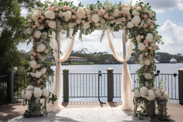 Wedding arch with floral accents and lace for elegant classic look