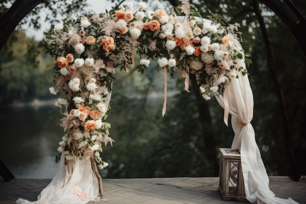 Wedding arch with flowers and ribbons in a vintage style