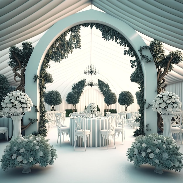 Wedding arch with fresh flower beautiful background generative AI