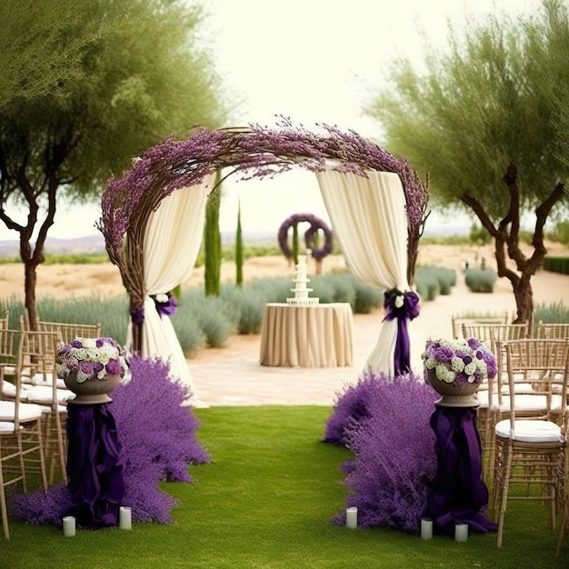 Wedding arch with fresh flower beautiful background generative AI