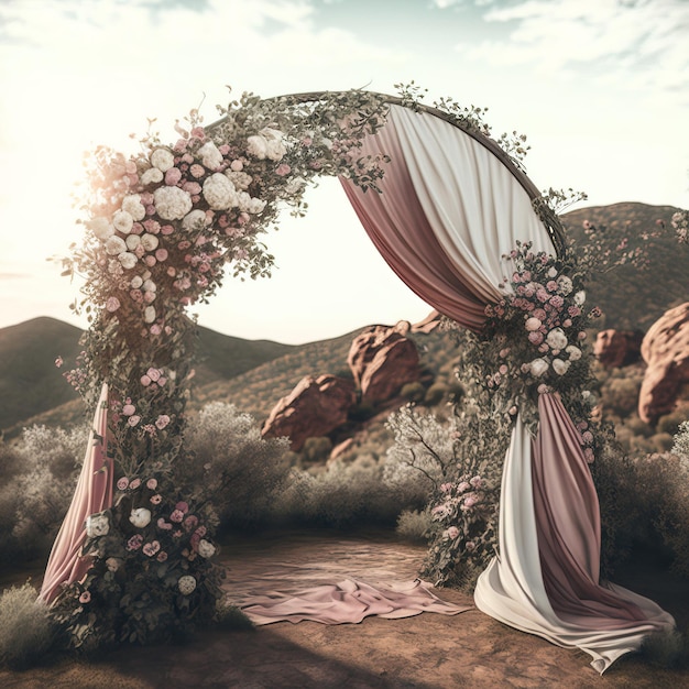 Wedding arch with fresh flower beautiful background generative AI