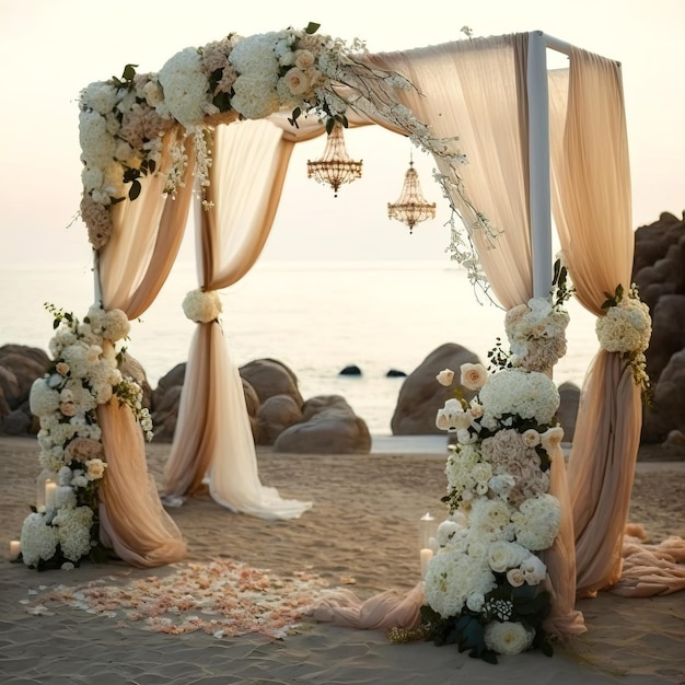 Wedding arch with fresh flower beautiful background generative AI