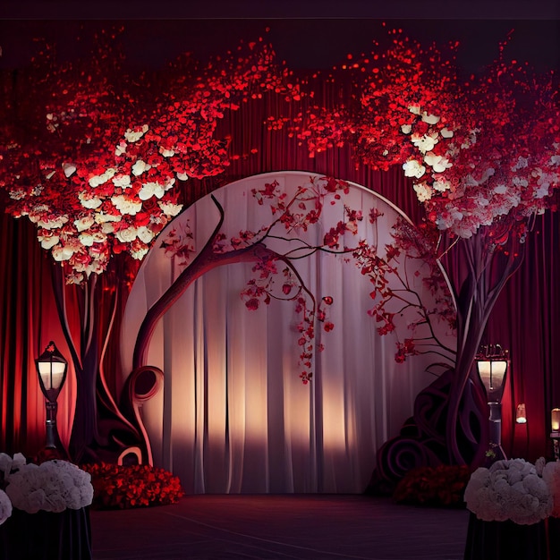 Wedding backdrop wallpaper and cakes