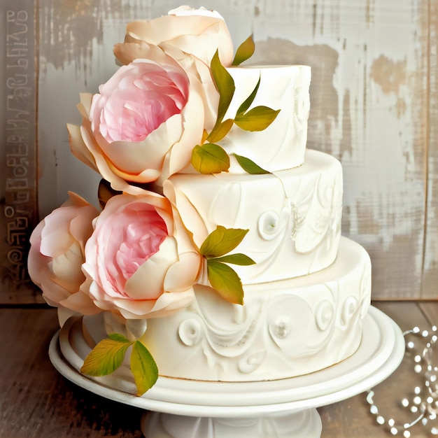 Wedding backdrop wallpaper and cakes