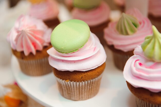 Wedding banquet cakes in a restaurant, Colorful chocolate cupcakes on the table party