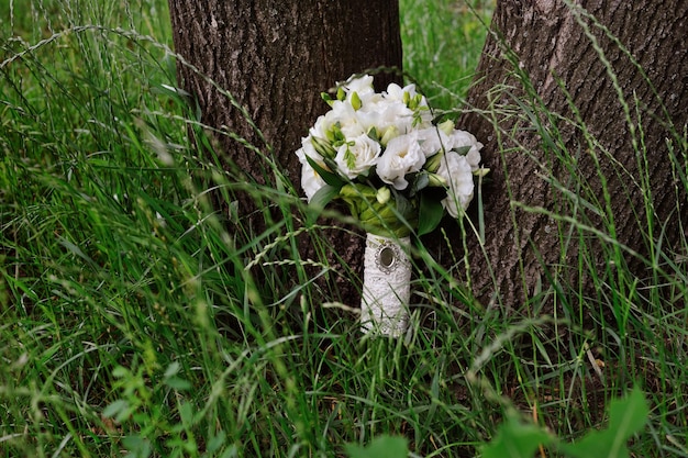 Wedding bouquet in the grass