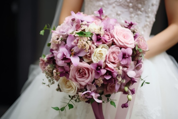 Wedding bouquet in the hands of the bride