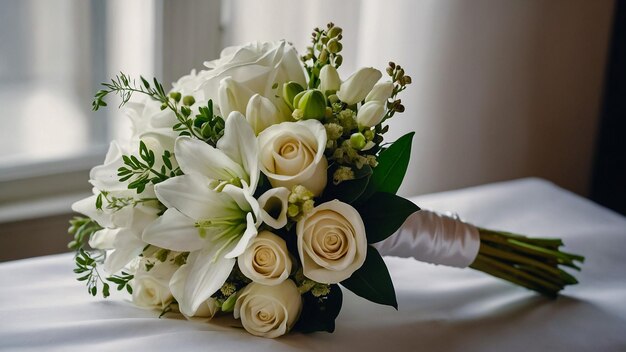 Wedding bouquet of white roses