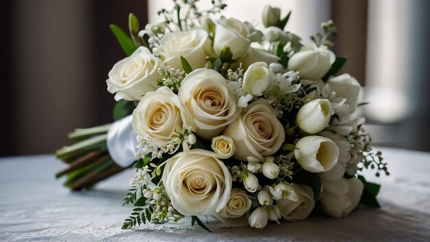 Wedding bouquet of white roses