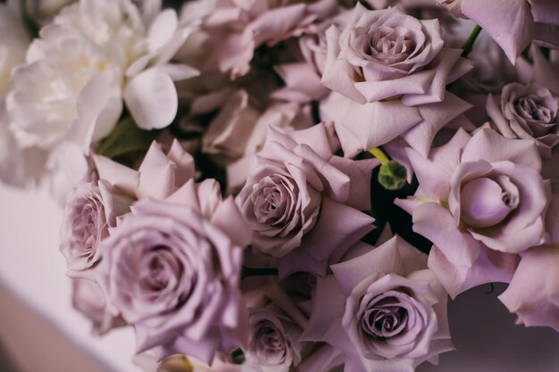 wedding bouquet on a white table. Photos of the wedding bouquet in pantone color.