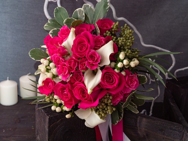 Wedding bouquet of Yak crimson roses