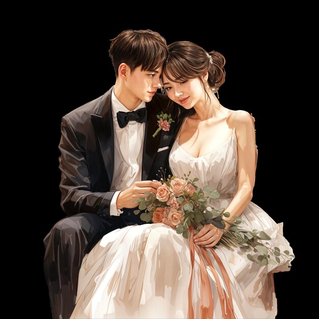 wedding bride couple groom love woman dress married marriage bouquet romance two smile