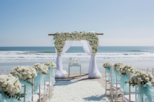 Wedding by the sea love golden beach lace emotion generative IA