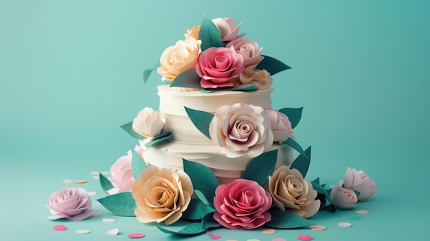 Wedding Cake Celebration Love Floral Flower Papercraft Art Design Pastel Elegance Sweetness Party