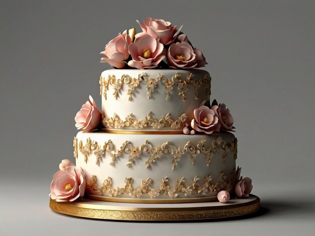 Wedding Cake PNG with Floral Decorations