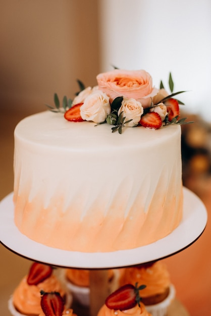 Wedding cake at the wedding of the newlyweds