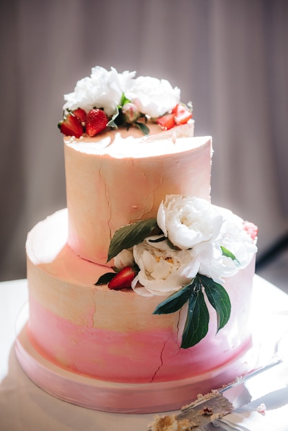 Wedding cake at the wedding of the newlyweds