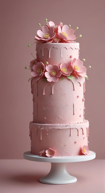 a wedding cake with flowers on it