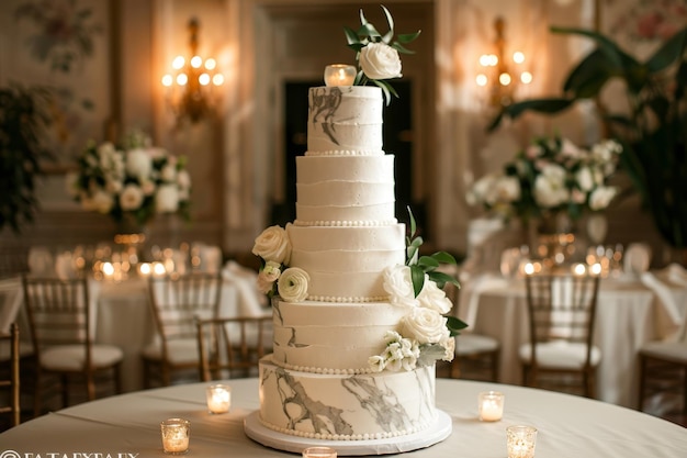 a wedding cake with a number of candles on it