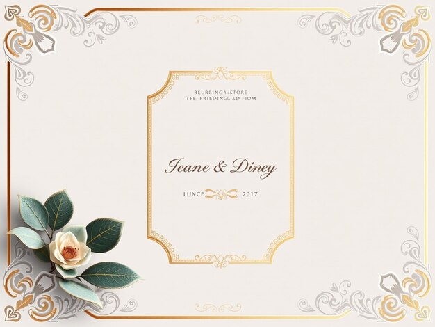 Photo a wedding card with a rose and gold frame