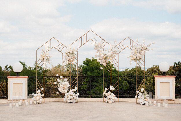 Photo wedding ceremony area, arch chairs decor