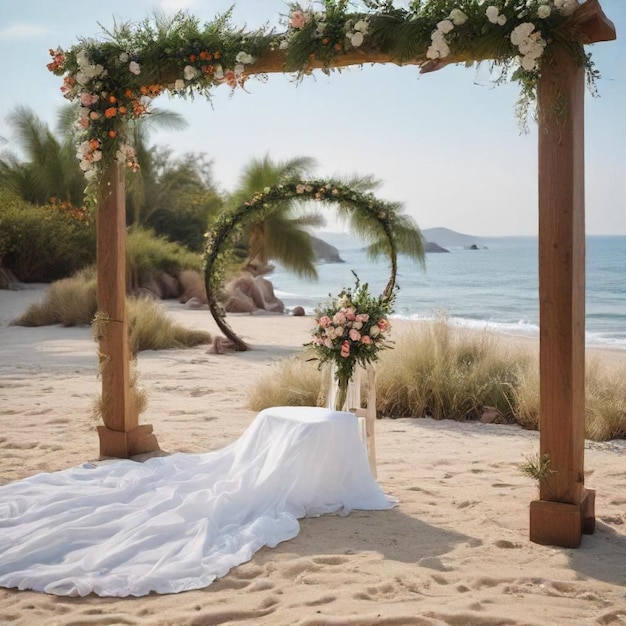 Photo a wedding ceremony on a beach with a sign that says  brides