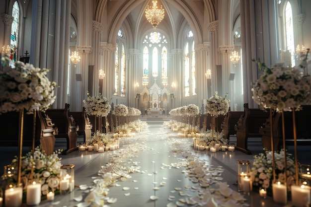 Wedding ceremony in luxury church Bride and groom have a wedding day