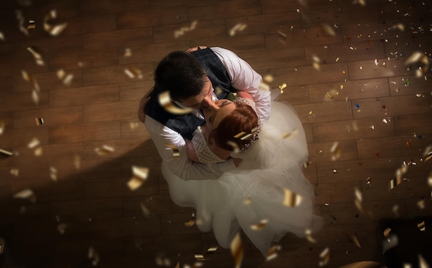 Wedding ceremony of the newlyweds in July 2021 in Ukraine in Zhytomer bride and groom dancing their first dance Creative photo Young people are celebrating a wedding