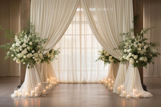 Wedding ceremony with soft drapes and flowers