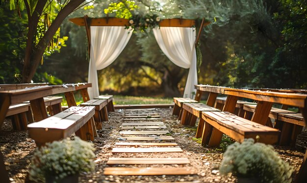 Photo a wedding ceremony with a white curtain that says  wedding