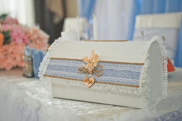 Wedding chest for money and congratulations in blue design 2569