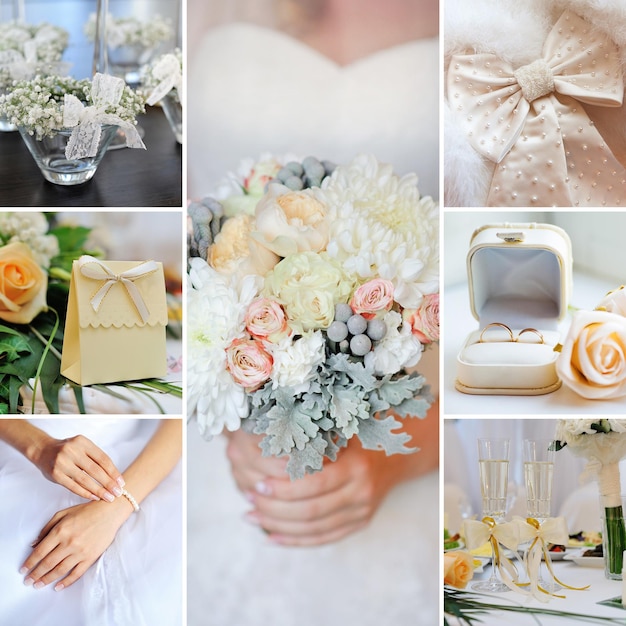 Wedding collage pastel gentle tones