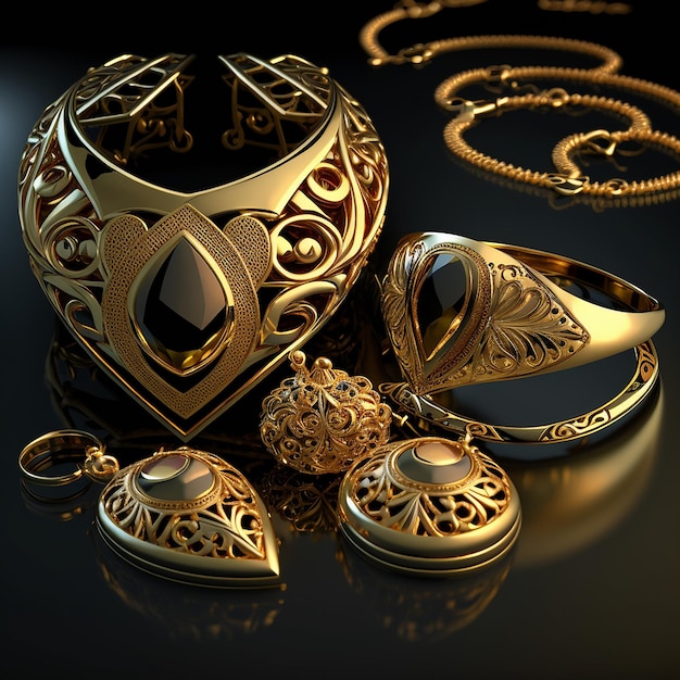 Wedding collection package gold set jewellery pictures AI Generated Art