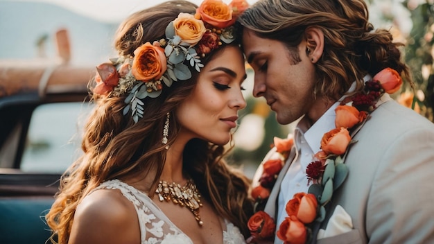 Wedding couple holding a wedding bouquet The bride and groom with a wedding bouquet holding on ha