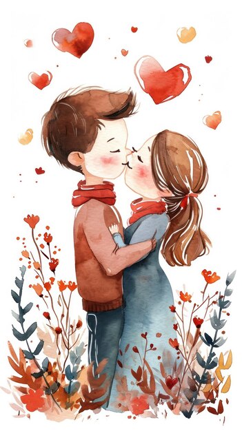 Wedding couple in love in watercolor style Watercolor illustration on a white background