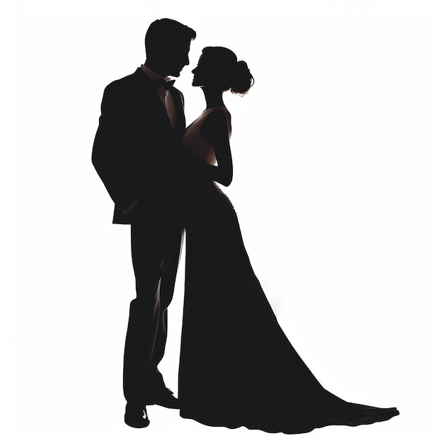 Wedding Couple Portrait Silhouette Vector with White Background