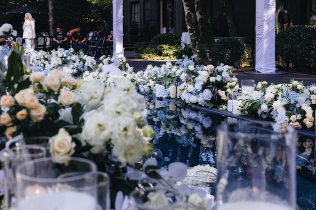 Wedding decoration ceremony Chandelier in the arch of flowers