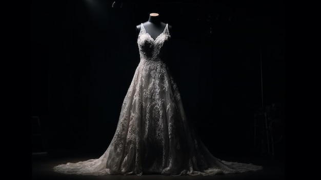 Wedding dress on a mannequin in a dark roomgenerative ai