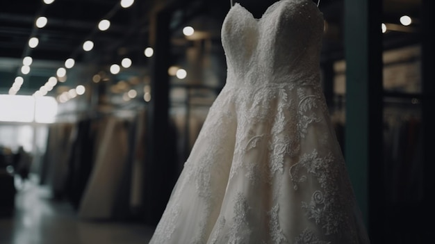 Wedding dress on a mannequin in the store Generative Ai