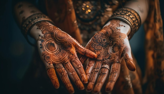 Wedding elegance shines in intricate henna tattoos generated by AI